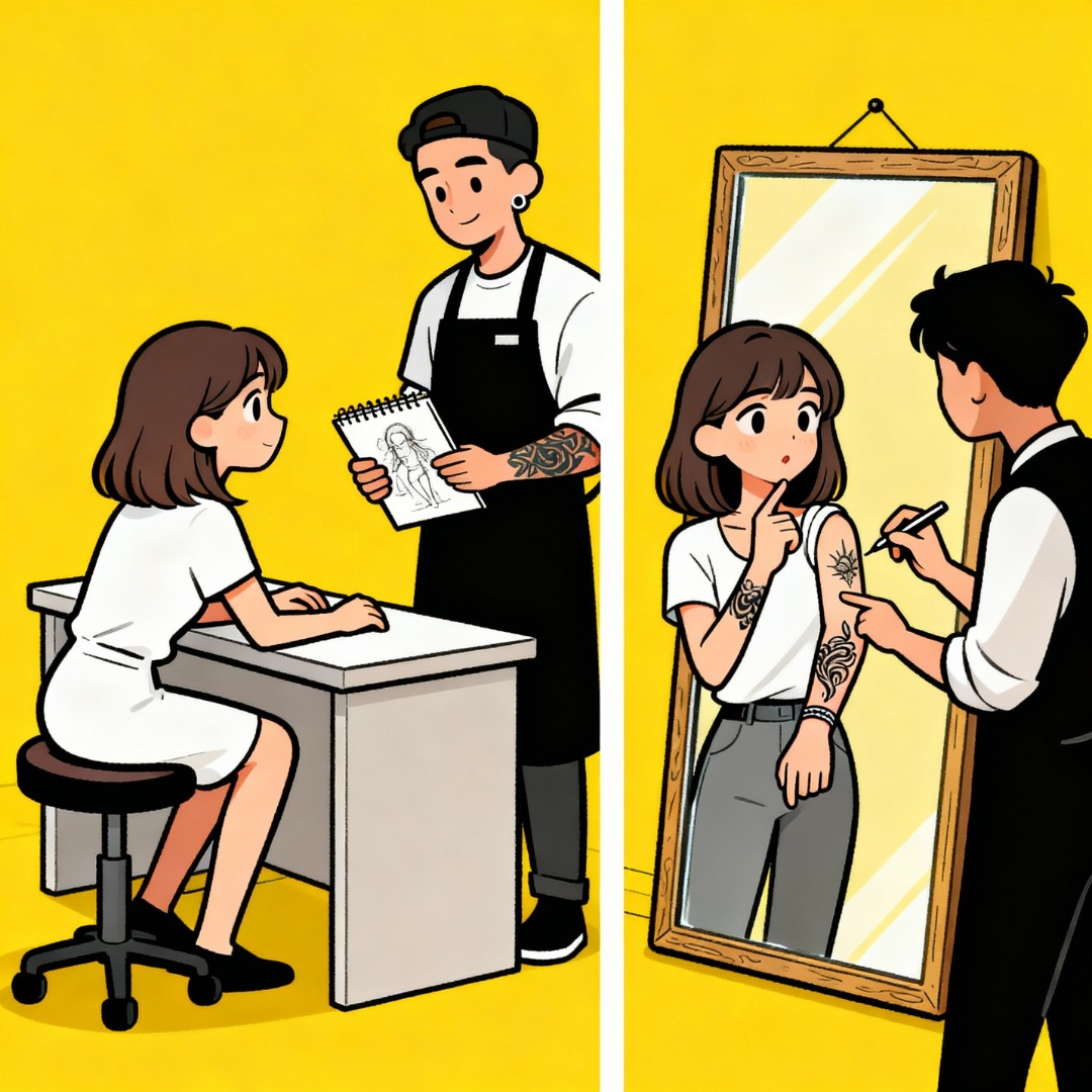 Getting tattooed illustration